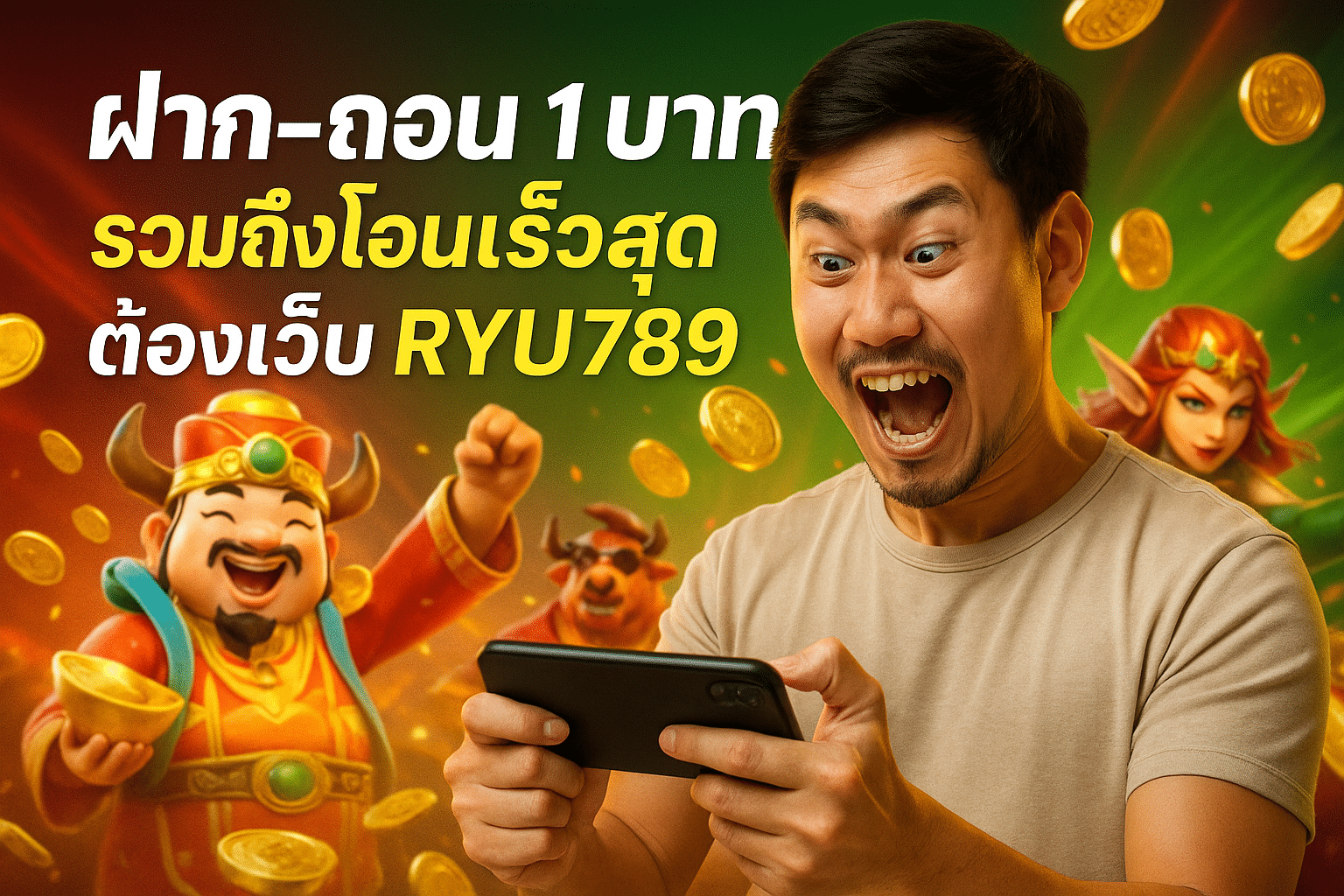 ฝาก‑ถอน 1 บาท รวมถึงโอนเร็วสุดต้องเว็บ RYU789